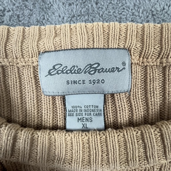 Eddie Bauer Sweater Mens XL Beige Ribbed 100% Cotton Knit Crewneck Pullover - Picture 4 of 9